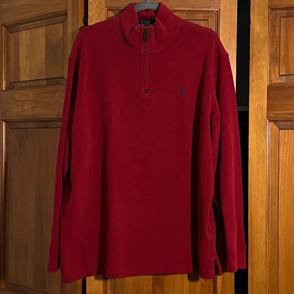Polo Ralph Lauren XXL Red Quarter Zip Cotton Men's Vintage Estate Rib